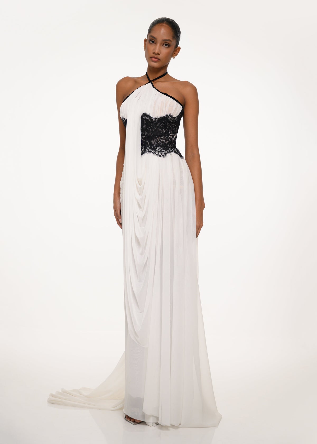 White and Black Draped Dress