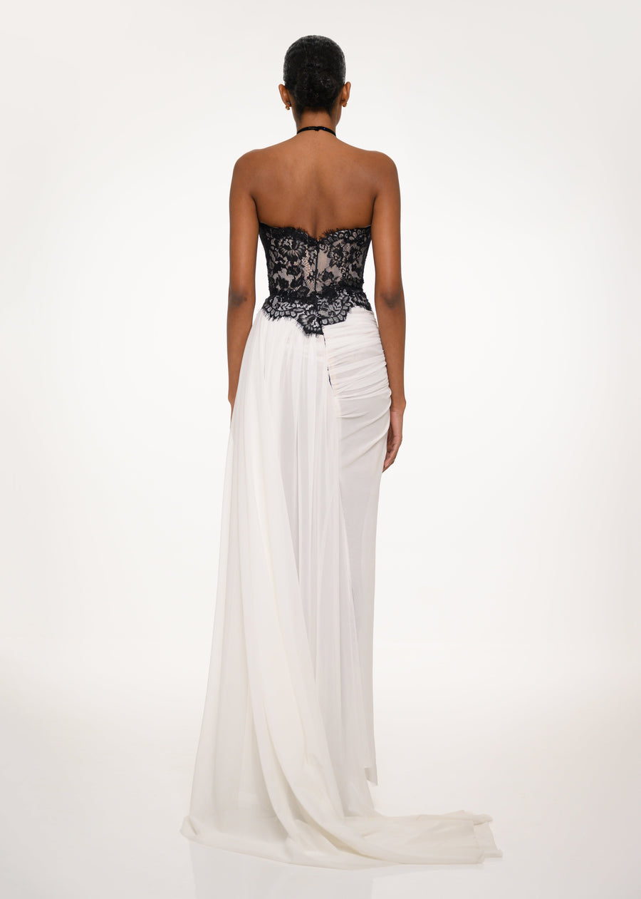 White and Black Draped Dress