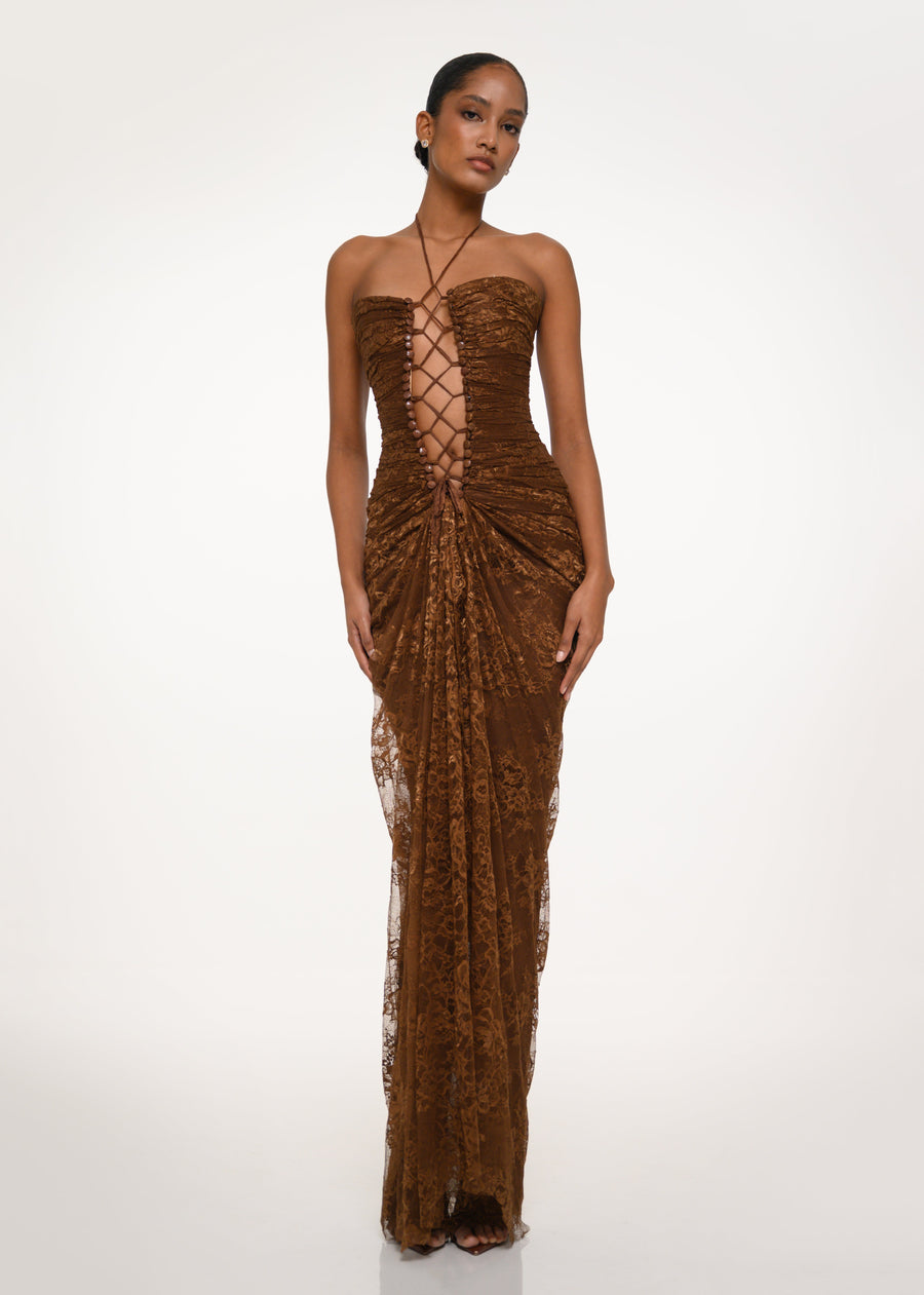 Brown Lace Corset Gown