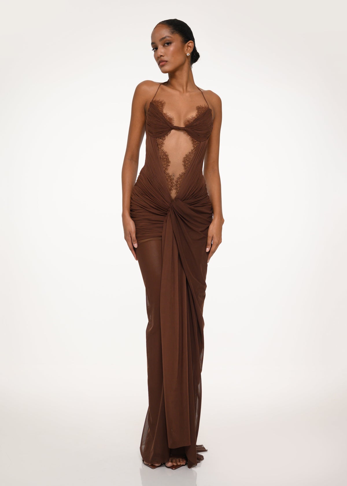 Chocolate Sheer Lace Dress