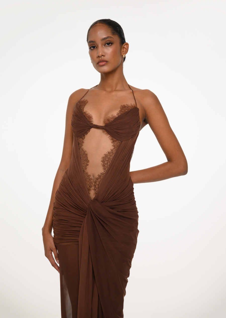 Chocolate Sheer Lace Dress